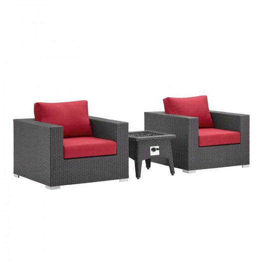 Convene 3 Piece Set Outdoor Patio with Fire Pit, Espresso Red, EEI-3727-EXP-RED-SET