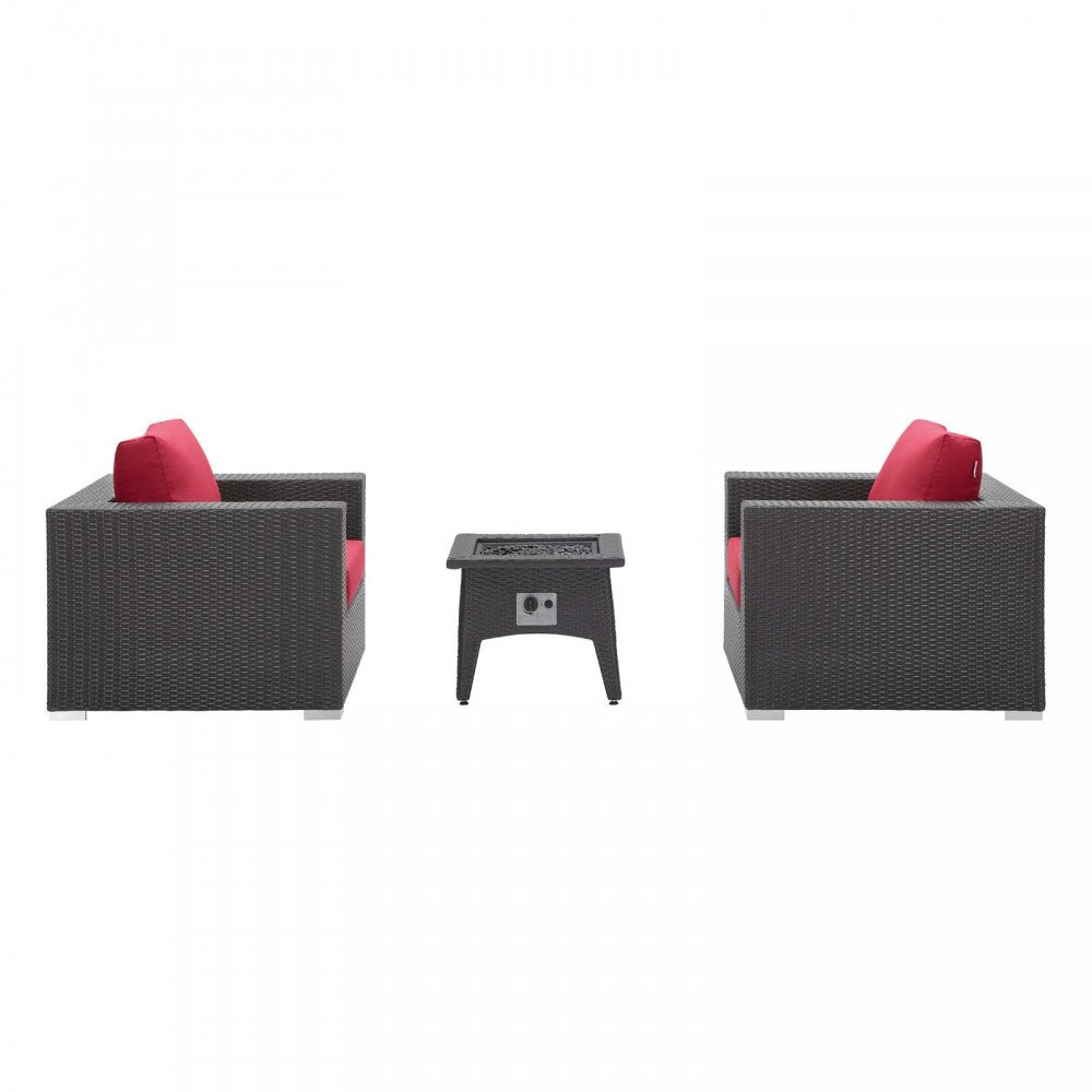 Convene 3 Piece Set Outdoor Patio with Fire Pit, Espresso Red, EEI-3727-EXP-RED-SET