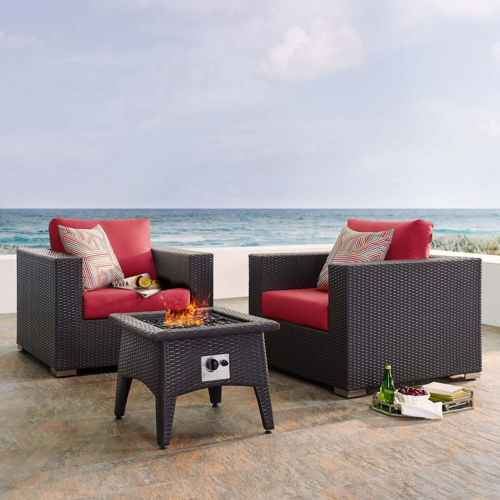 Convene 3 Piece Set Outdoor Patio with Fire Pit, Espresso Red, EEI-3727-EXP-RED-SET