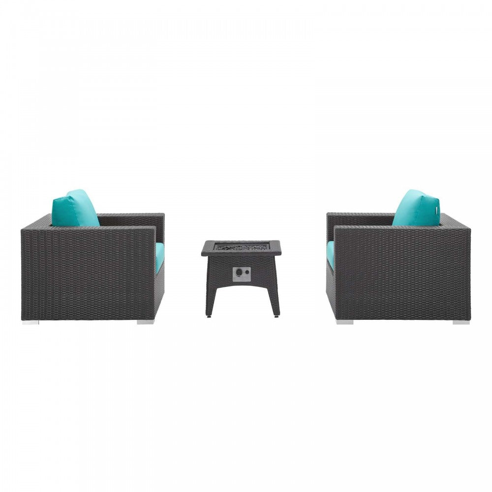 Convene 3 Piece Set Outdoor Patio with Fire Pit, Espresso Turquois