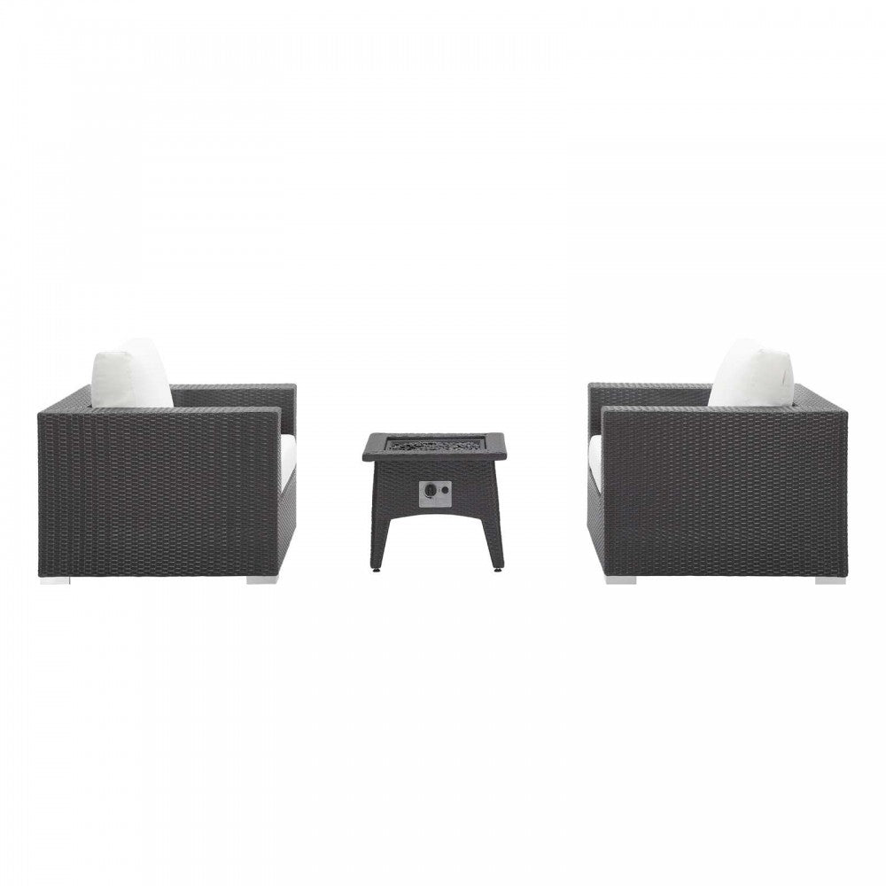 Convene 3 Piece Set Outdoor Patio with Fire Pit, Espresso White, EEI-3727-EXP-WHI-SET