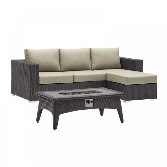 Convene 3 Piece Set Outdoor Patio with Fire Pit, Espresso Beige, EEI-3724-EXP-BEI-SET