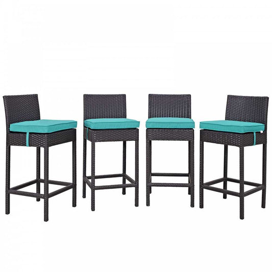 Convene 4 Piece Outdoor Patio Pub Set, Espresso Turquoise