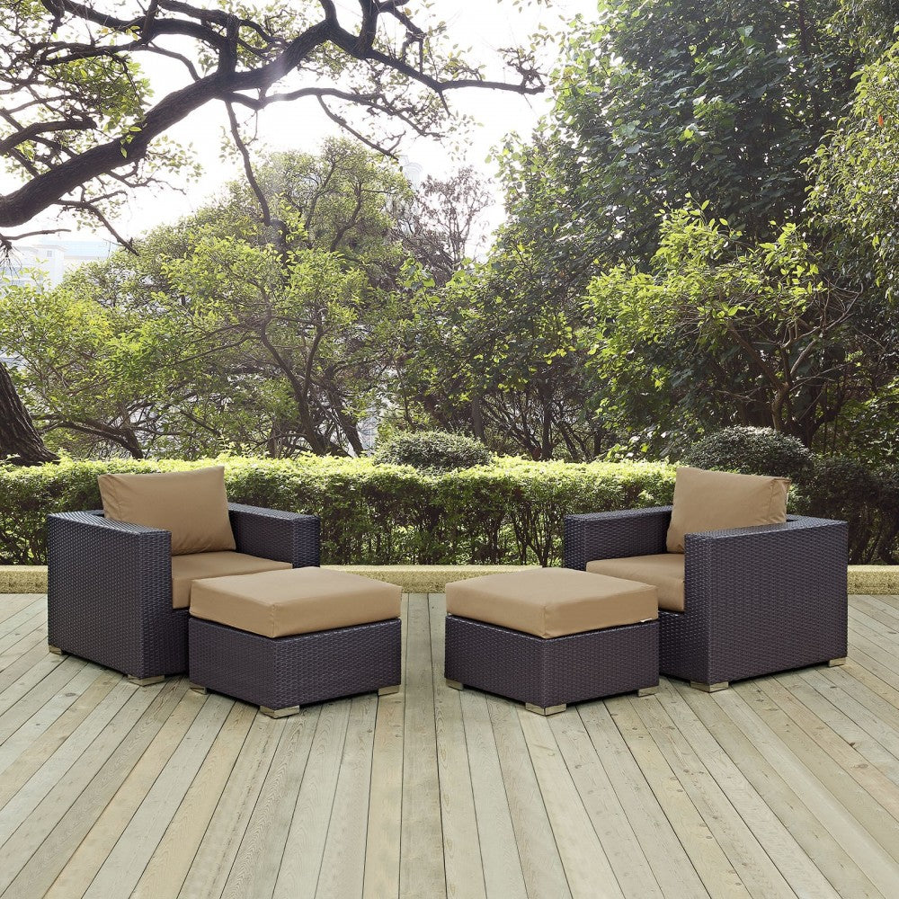 Convene 4 Piece Outdoor Patio Sectional Set, Espresso Mocha