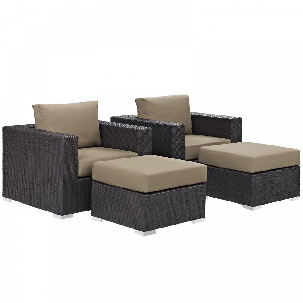 Convene 4 Piece Outdoor Patio Sectional Set, Espresso Mocha