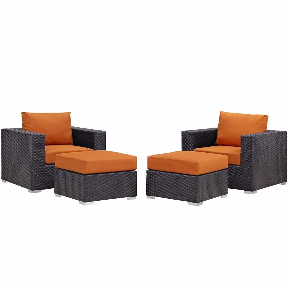 Convene 4 Piece Outdoor Patio Sectional Set, Espresso Orange