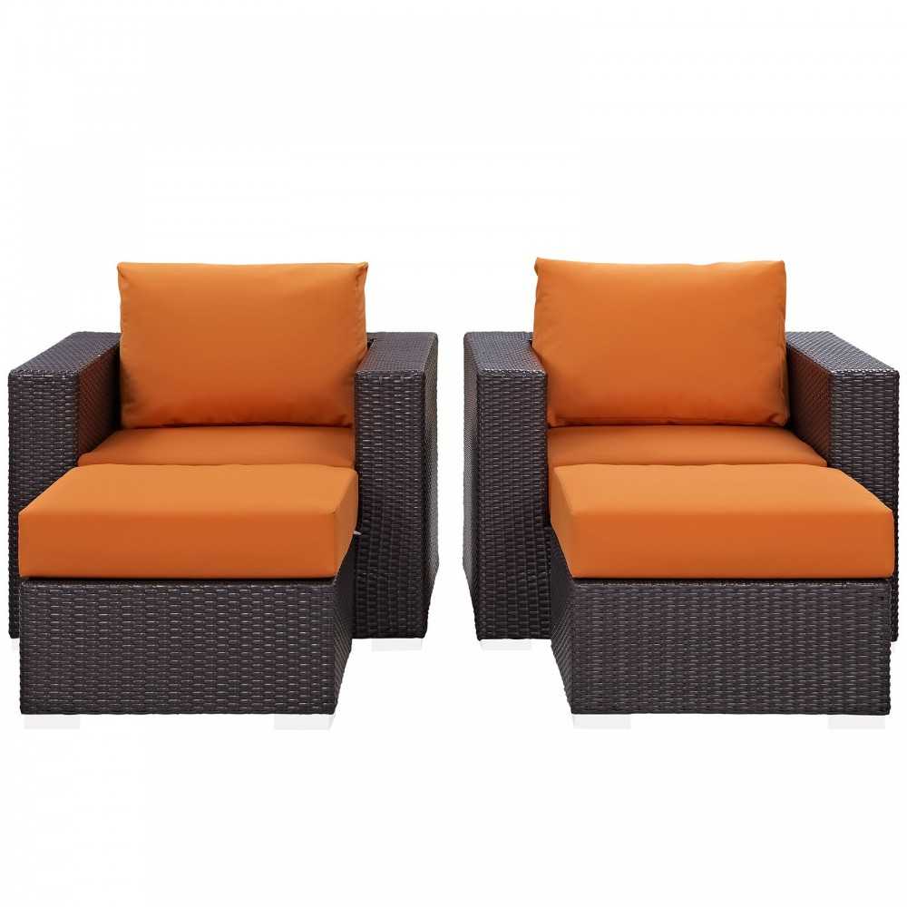 Convene 4 Piece Outdoor Patio Sectional Set, Espresso Orange