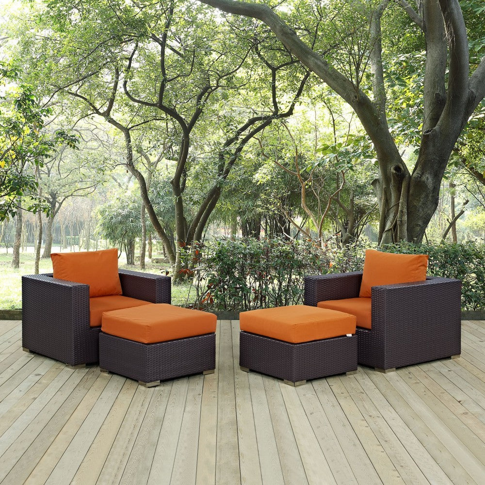 Convene 4 Piece Outdoor Patio Sectional Set, Espresso Orange