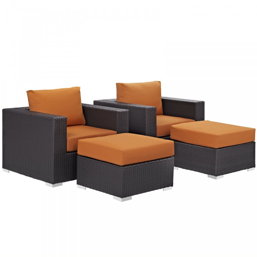 Convene 4 Piece Outdoor Patio Sectional Set, Espresso Orange