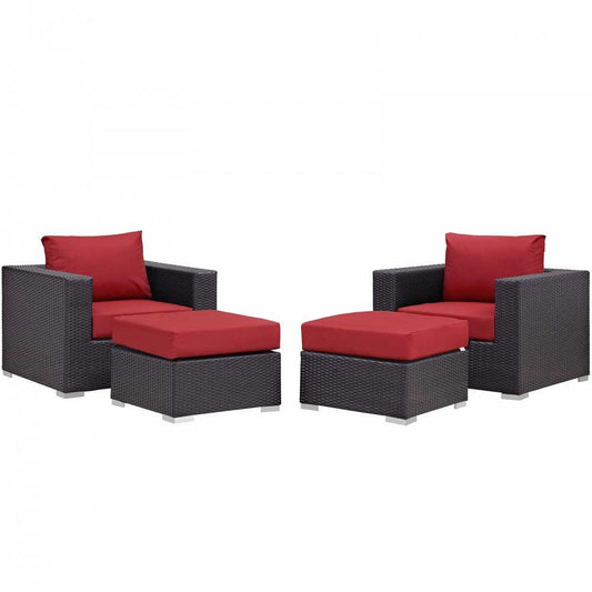 Convene 4 Piece Outdoor Patio Sectional Set, Espresso Red