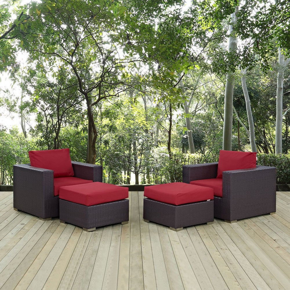 Convene 4 Piece Outdoor Patio Sectional Set, Espresso Red