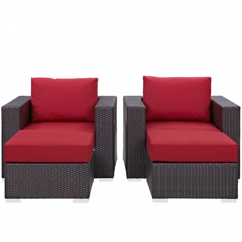 Convene 4 Piece Outdoor Patio Sectional Set, Espresso Red