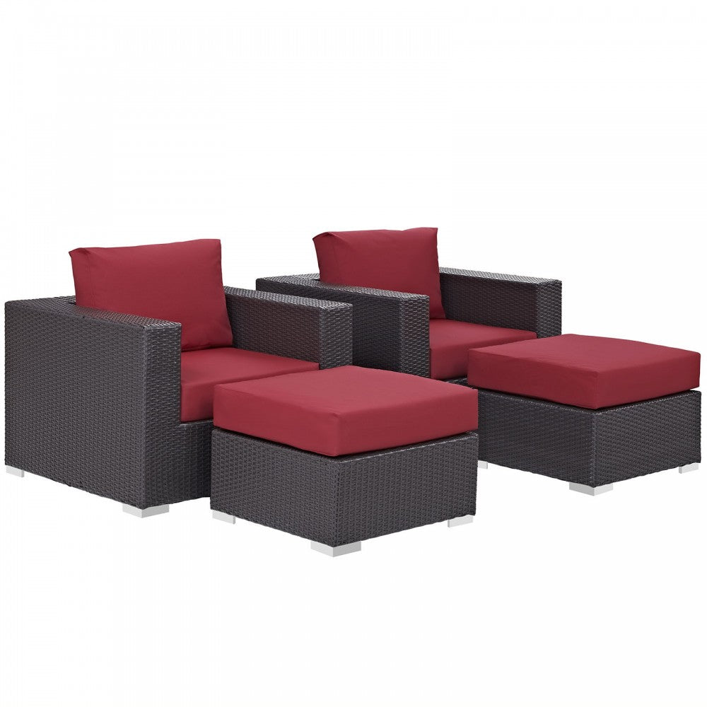 Convene 4 Piece Outdoor Patio Sectional Set, Espresso Red