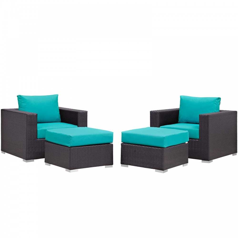 Convene 4 Piece Outdoor Patio Sectional Set, Espresso Turquoise