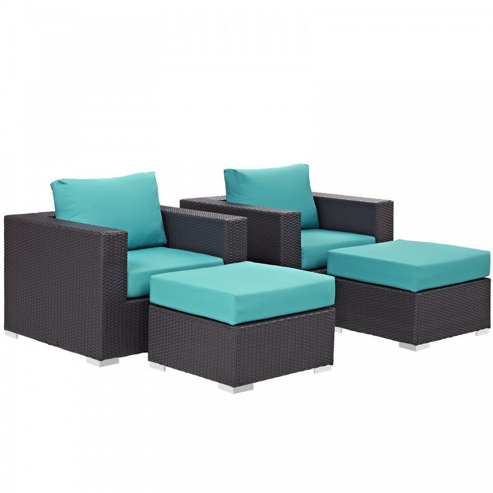 Convene 4 Piece Outdoor Patio Sectional Set, Espresso Turquoise