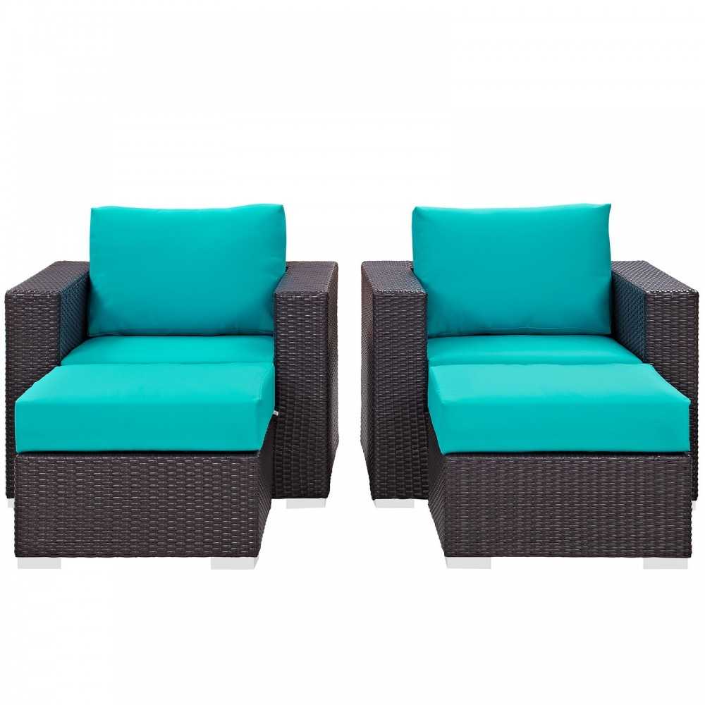 Convene 4 Piece Outdoor Patio Sectional Set, Espresso Turquoise