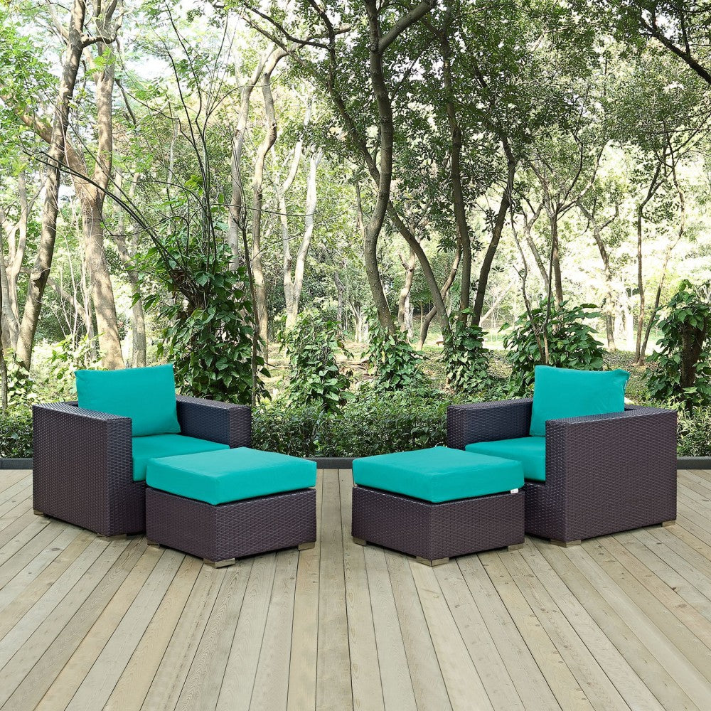 Convene 4 Piece Outdoor Patio Sectional Set, Espresso Turquoise