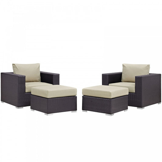 Convene 4 Piece Outdoor Patio Sectional Set, Espresso Beige