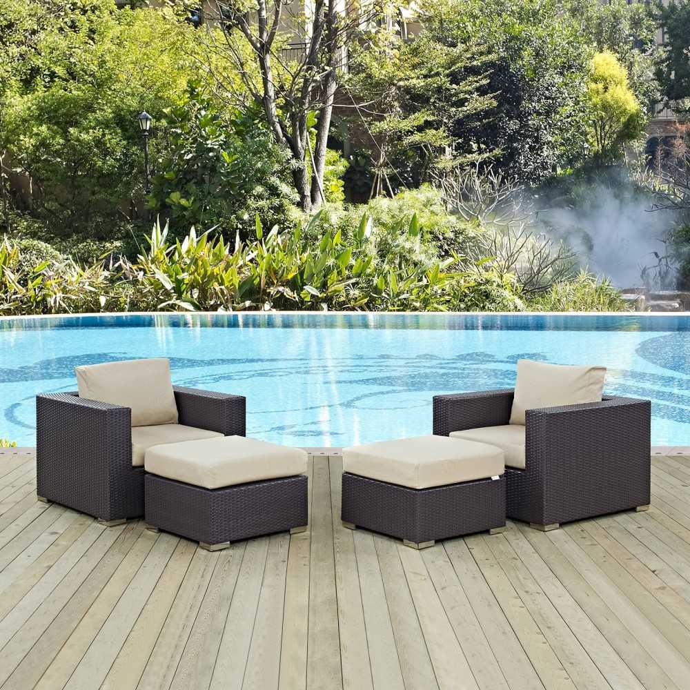 Convene 4 Piece Outdoor Patio Sectional Set, Espresso Beige