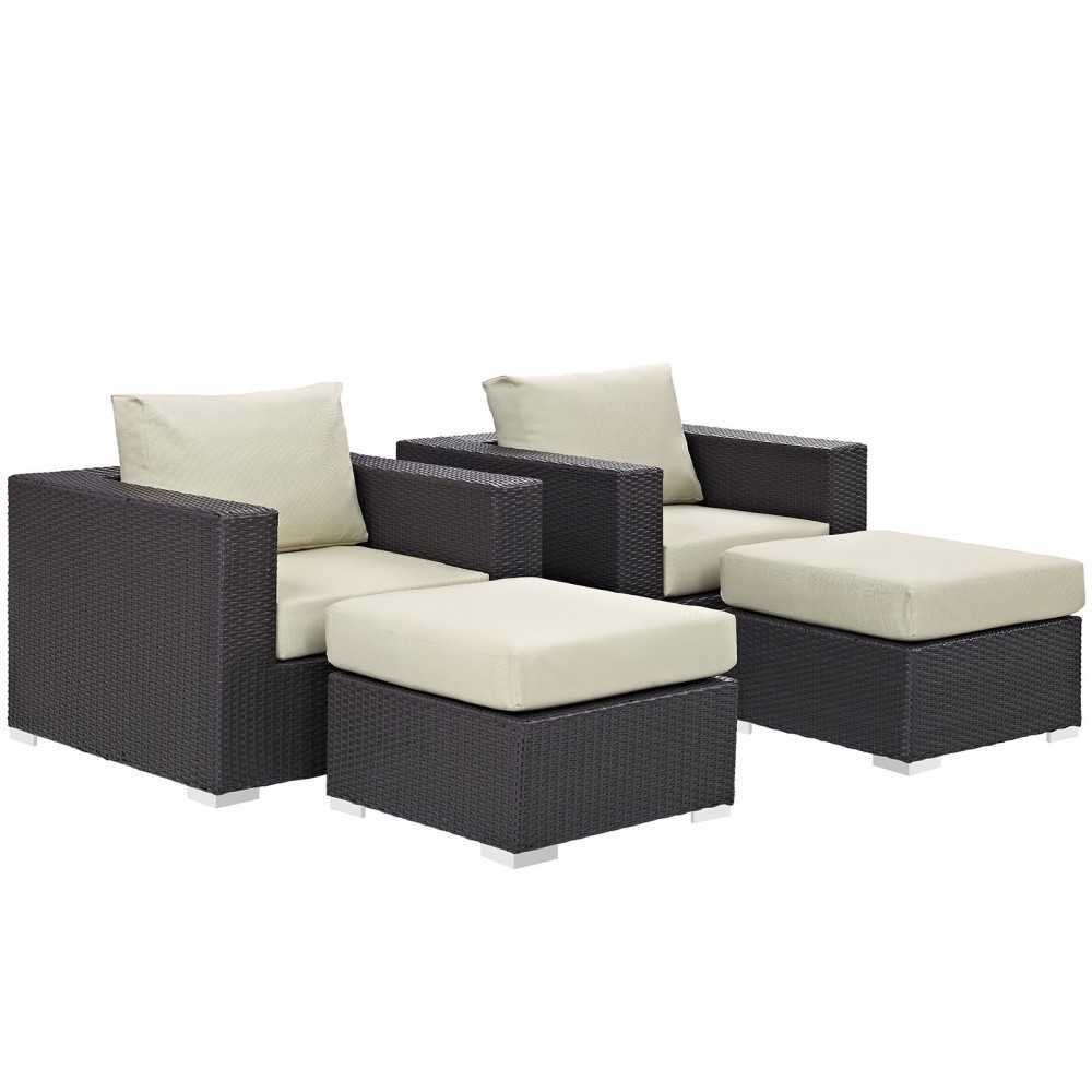 Convene 4 Piece Outdoor Patio Sectional Set, Espresso Beige