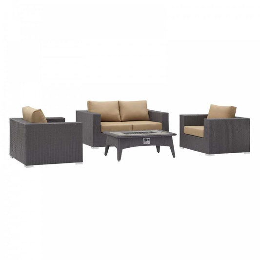 Convene 4 Piece Set Outdoor Patio with Fire Pit, Espresso Mocha