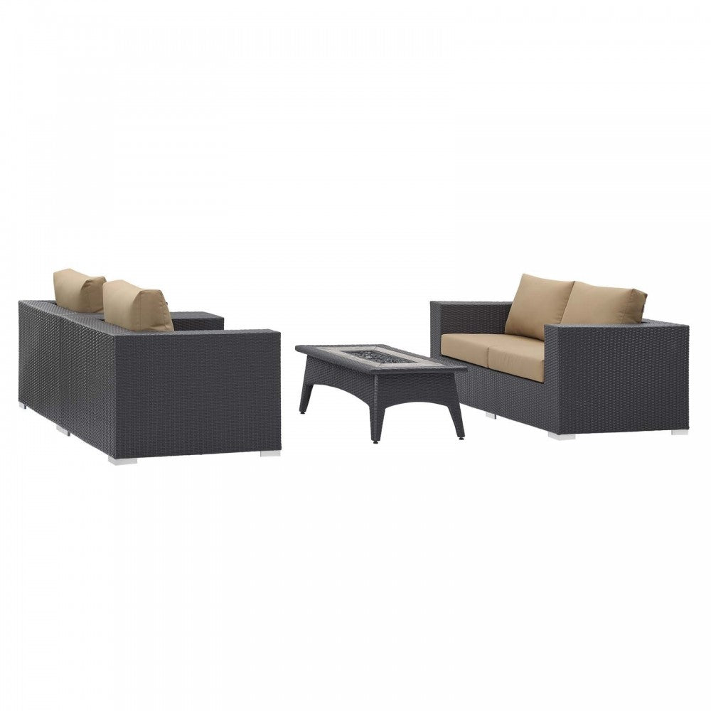 Convene 4 Piece Set Outdoor Patio with Fire Pit, Espresso Mocha