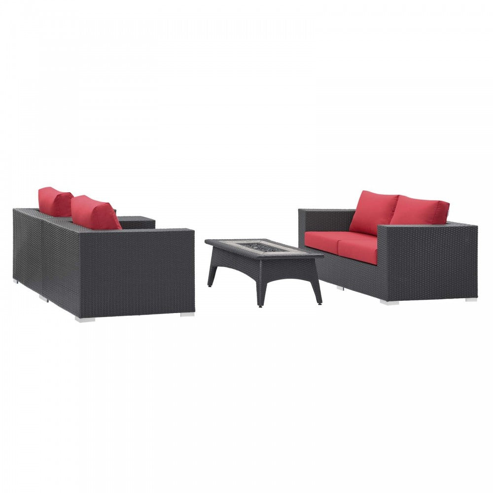 Convene 4 Piece Set Outdoor Patio with Fire Pit, Espresso Red