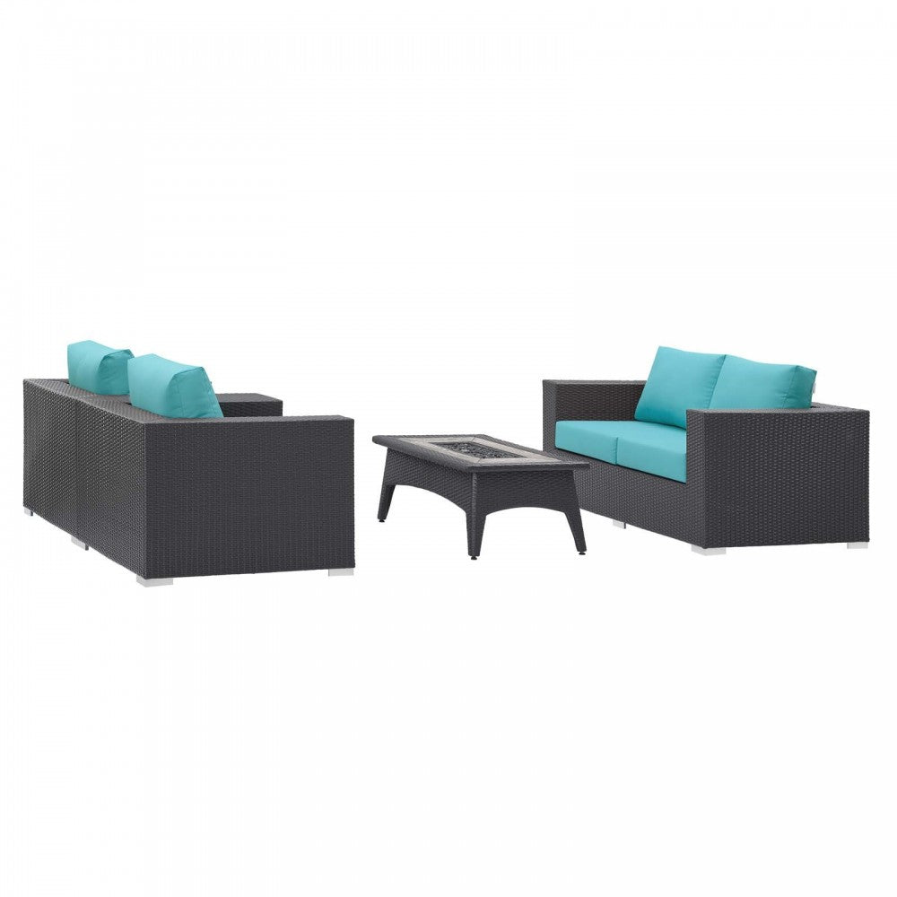 Convene 4 Piece Set Outdoor Patio with Fire Pit, Espresso Turquoise