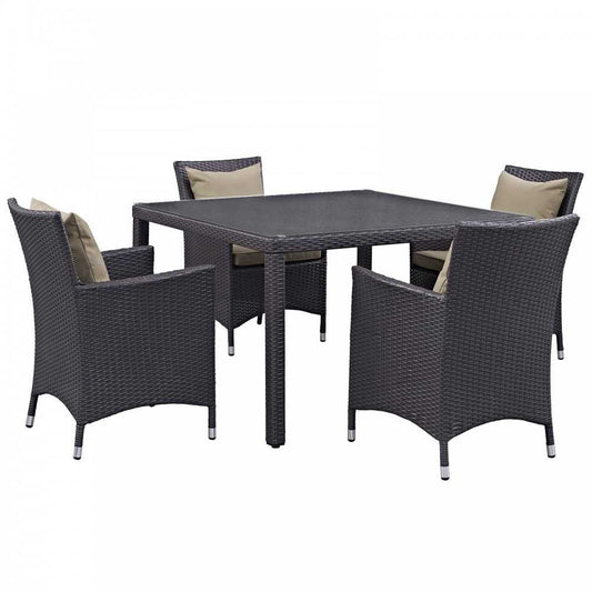 Convene 5 Piece Outdoor Patio Dining Set, Espresso Mocha