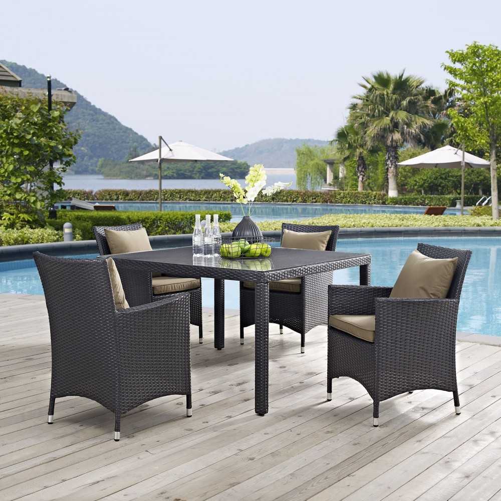 Convene 5 Piece Outdoor Patio Dining Set, Espresso Mocha