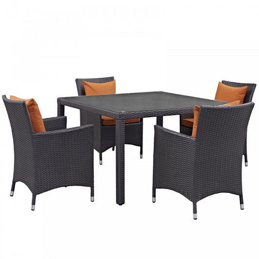 Convene 5 Piece Outdoor Patio Dining Set, Espresso Orange