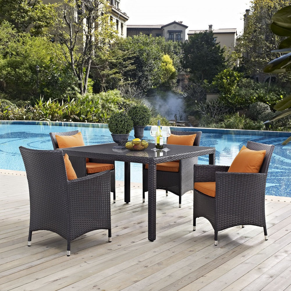 Convene 5 Piece Outdoor Patio Dining Set, Espresso Orange