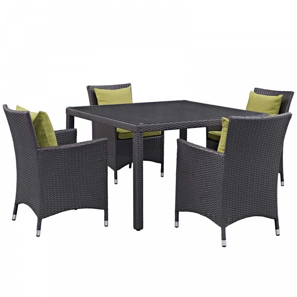 Convene 5 Piece Outdoor Patio Dining Set, Espresso Peridot