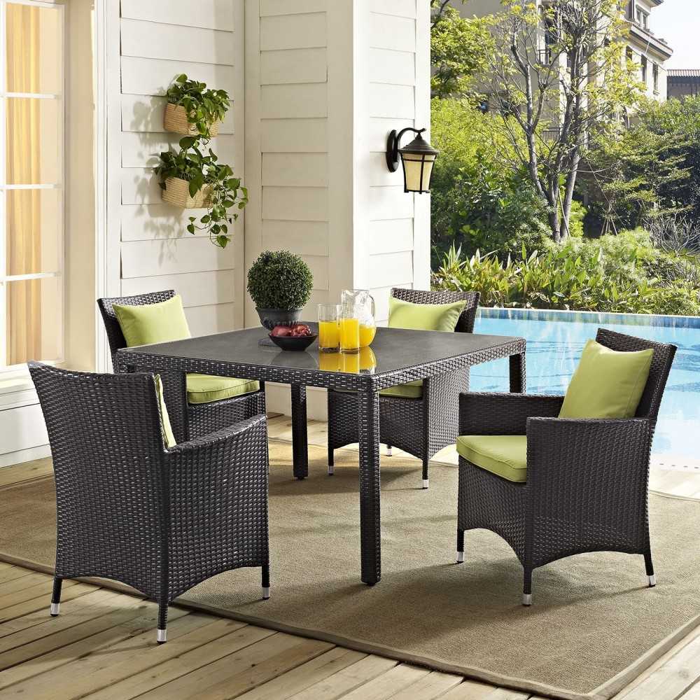 Convene 5 Piece Outdoor Patio Dining Set, Espresso Peridot