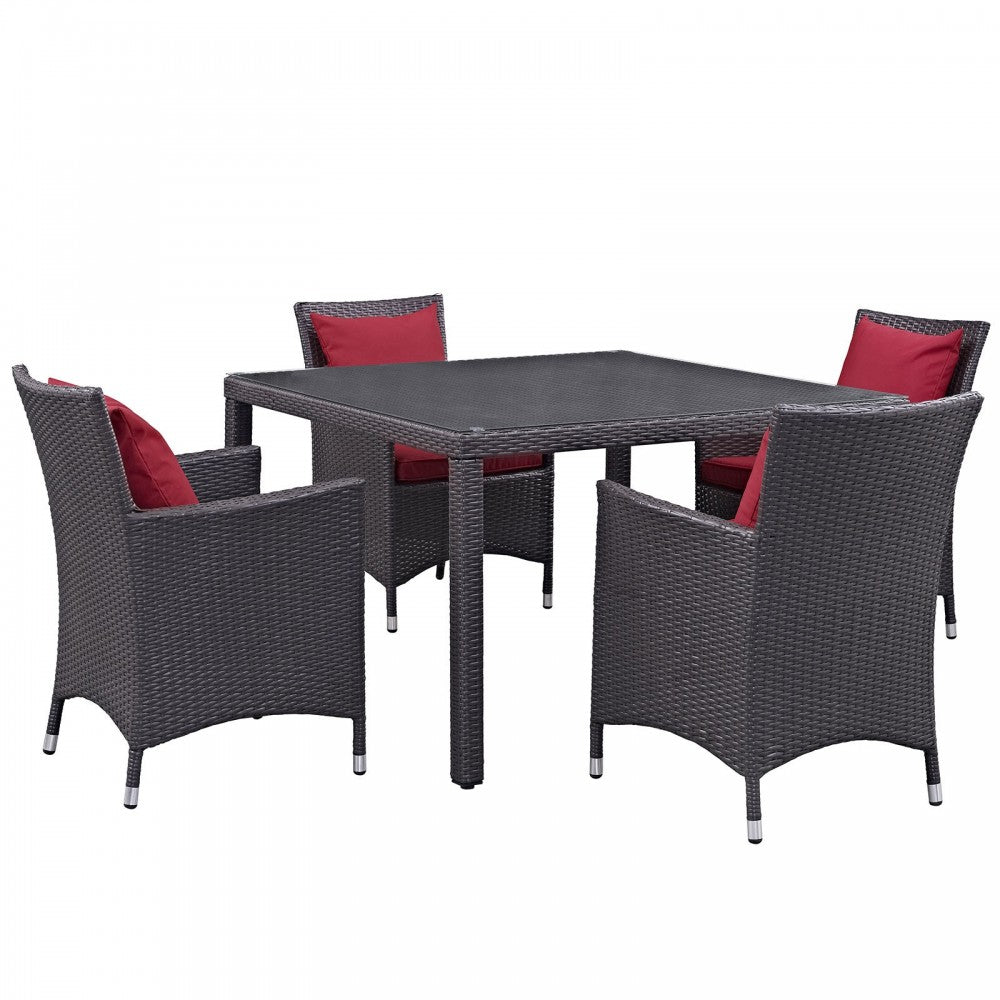 Convene 5 Piece Outdoor Patio Dining Set, Espresso Red