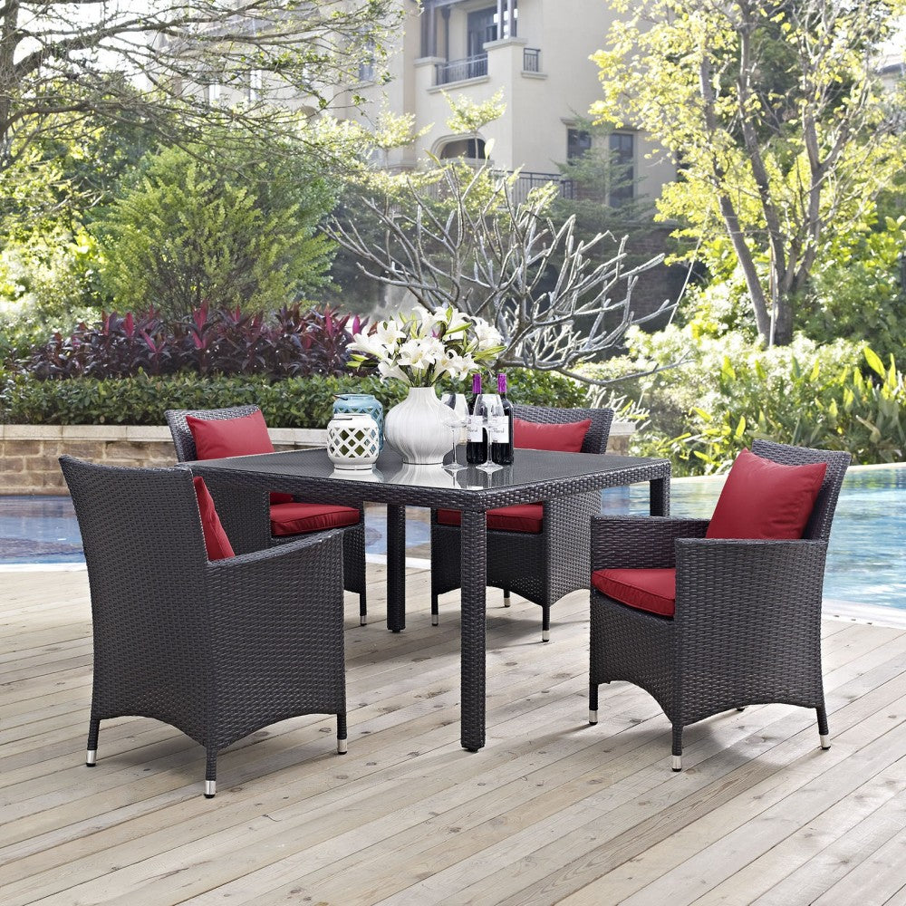 Convene 5 Piece Outdoor Patio Dining Set, Espresso Red