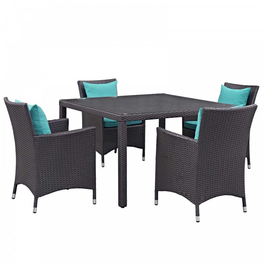 Convene 5 Piece Outdoor Patio Dining Set, Espresso Turquoise