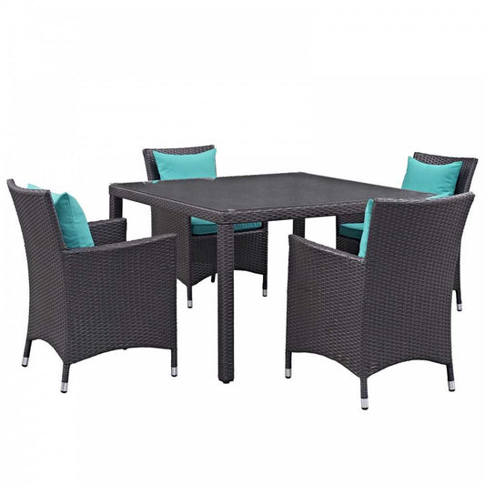 Convene 5 Piece Outdoor Patio Dining Set, Espresso Turquoise