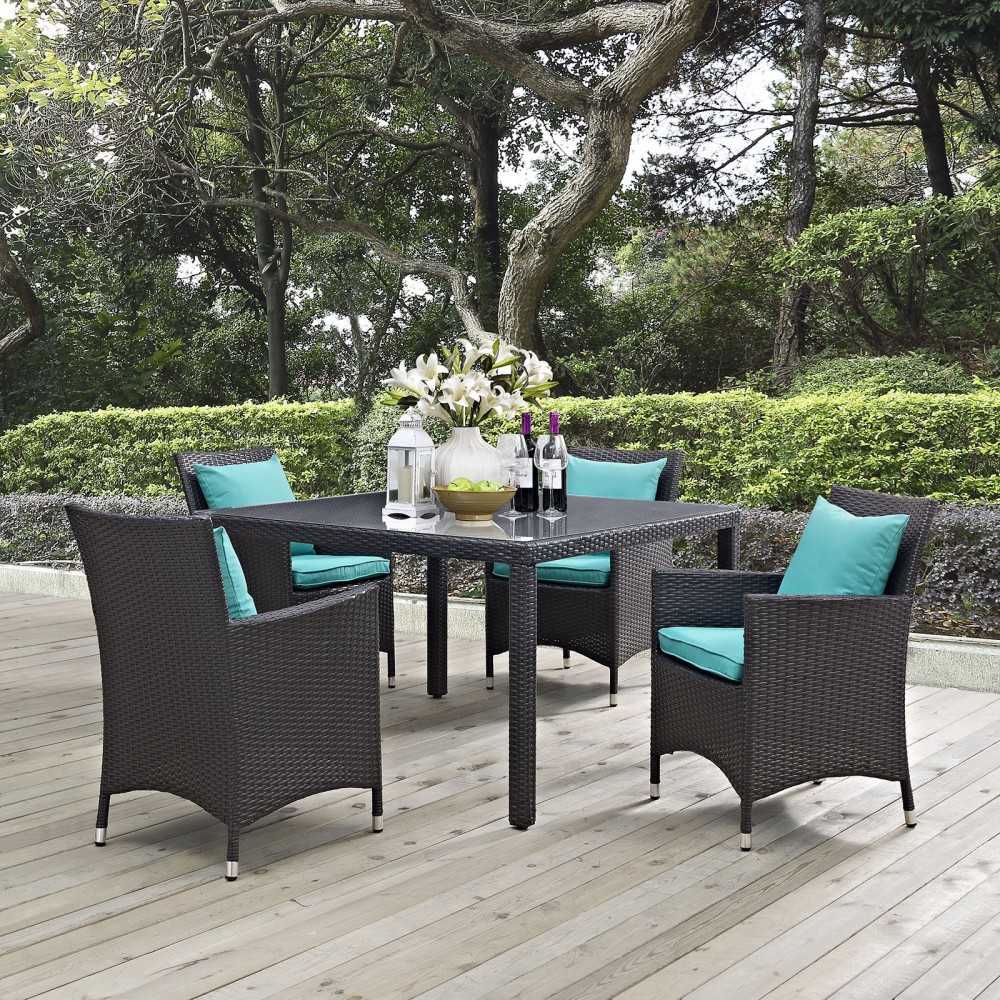 Convene 5 Piece Outdoor Patio Dining Set, Espresso Turquoise