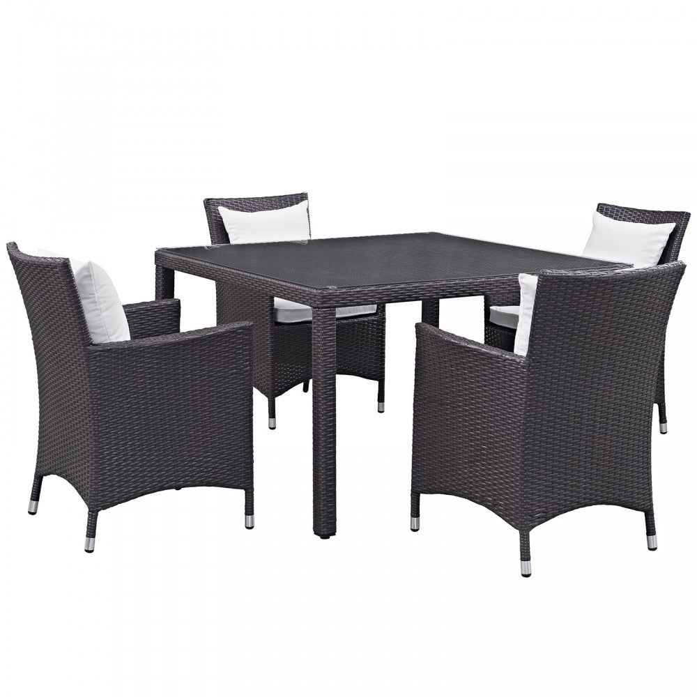 Convene 5 Piece Outdoor Patio Dining Set, Espresso White