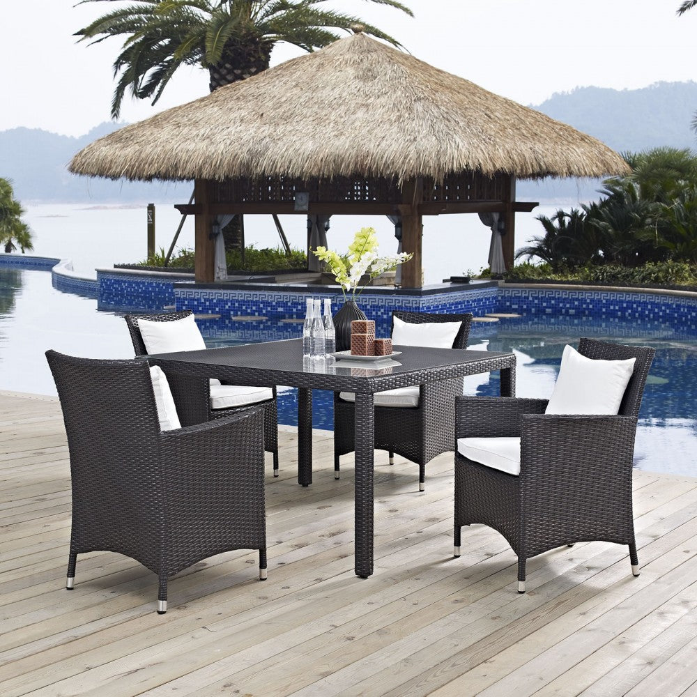 Convene 5 Piece Outdoor Patio Dining Set, Espresso White