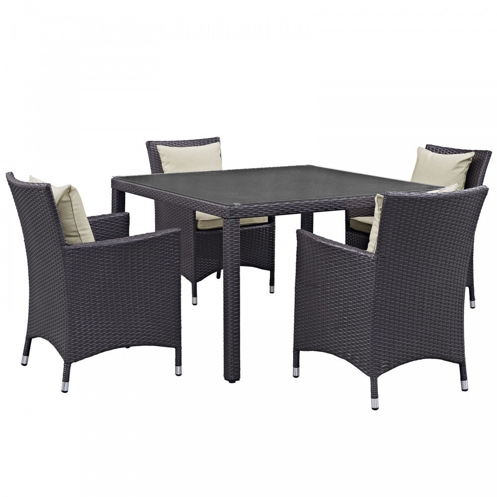 Convene 5 Piece Outdoor Patio Dining Set, Espresso Beige