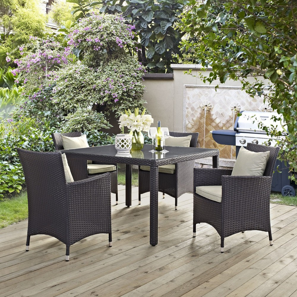 Convene 5 Piece Outdoor Patio Dining Set, Espresso Beige