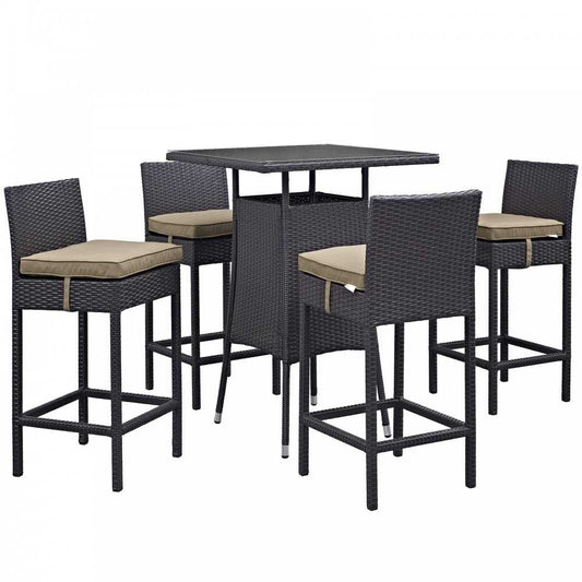 Convene 5 Piece Outdoor Patio Pub Set, Espresso Mocha, EEI-1963-EXP-MOC-SET