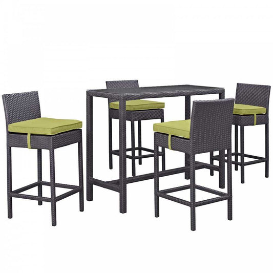 Convene 5 Piece Outdoor Patio Pub Set, Espresso Peridot, EEI-1964-EXP-PER-SET