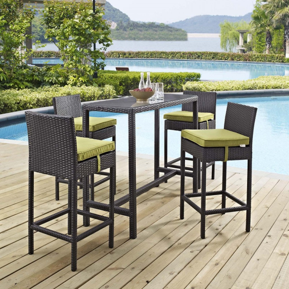 Convene 5 Piece Outdoor Patio Pub Set, Espresso Peridot, EEI-1964-EXP-PER-SET