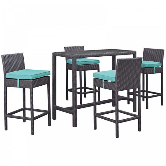 Convene 5 Piece Outdoor Patio Pub Set, Espresso Turquoise, EEI-1964-EXP-TRQ-SET