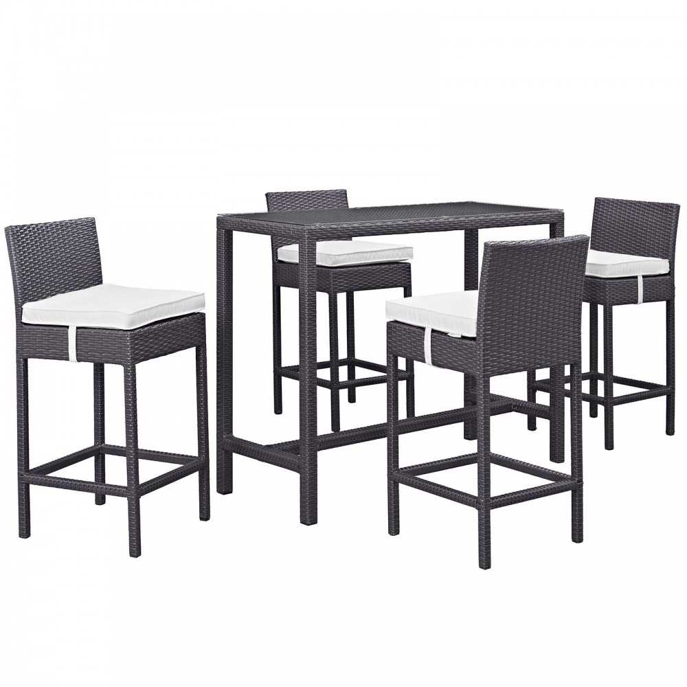 Convene 5 Piece Outdoor Patio Pub Set, Espresso White, EEI-1964-EXP-WHI-SET