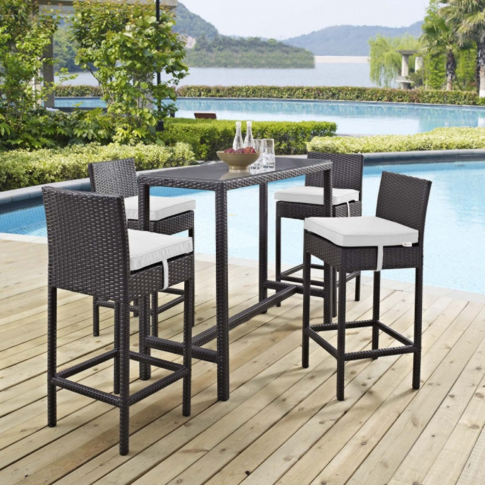 Convene 5 Piece Outdoor Patio Pub Set, Espresso White, EEI-1964-EXP-WHI-SET