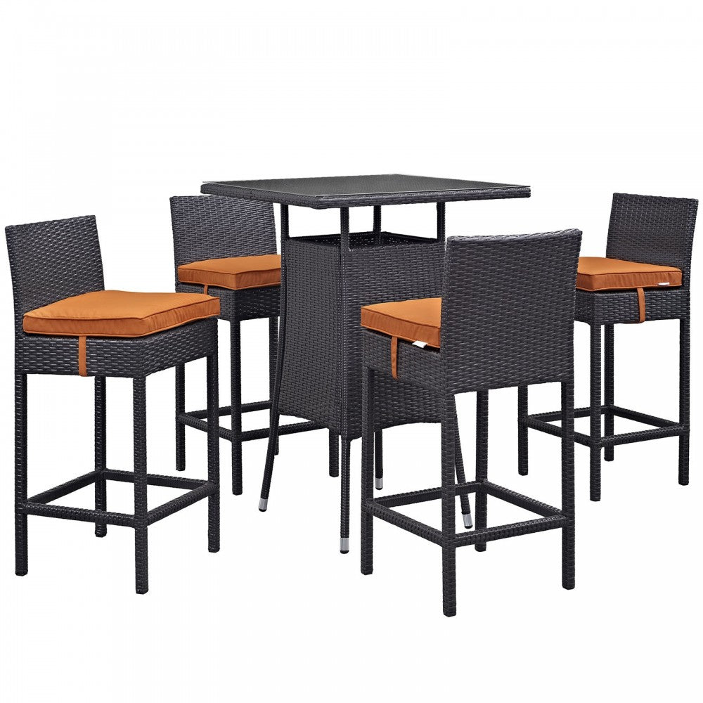 Convene 5 Piece Outdoor Patio Pub Set, Espresso Orange, EEI-1963-EXP-ORA-SET